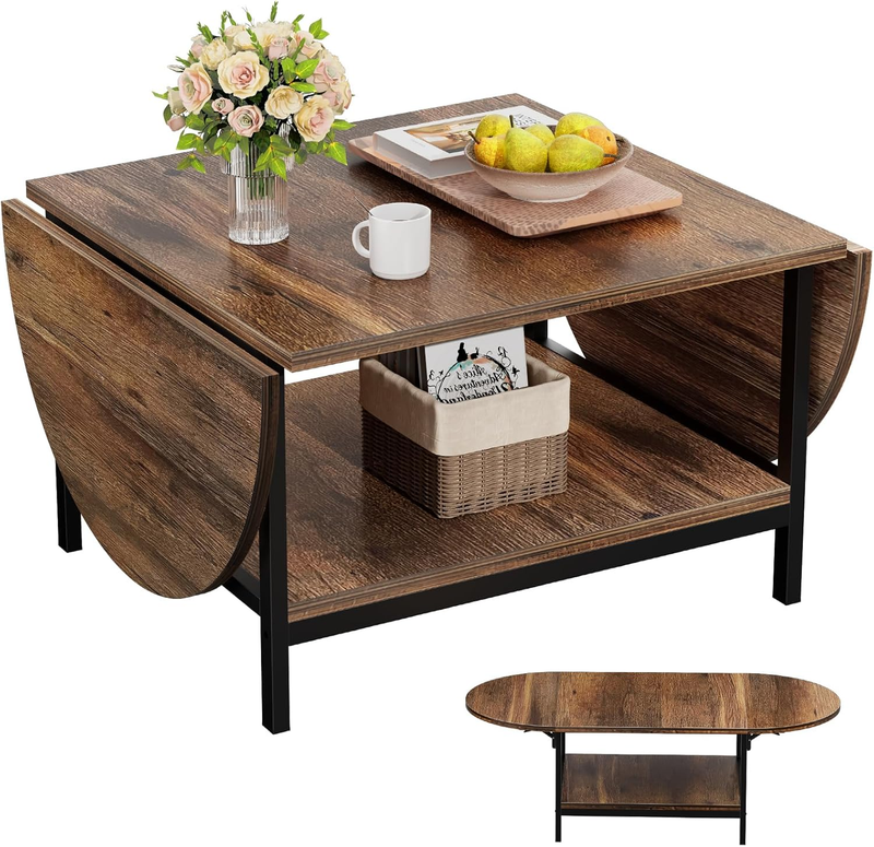 Square 2 Tier Folding Coffee Table, Dark Brown, Mid Century Modern0