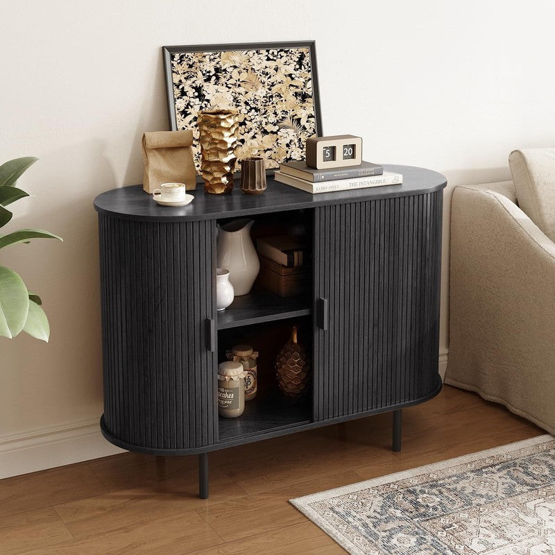 40" Black Sideboard Buffet Cabinet w/ Sliding Tambour Doors & Adjustable Shelves7