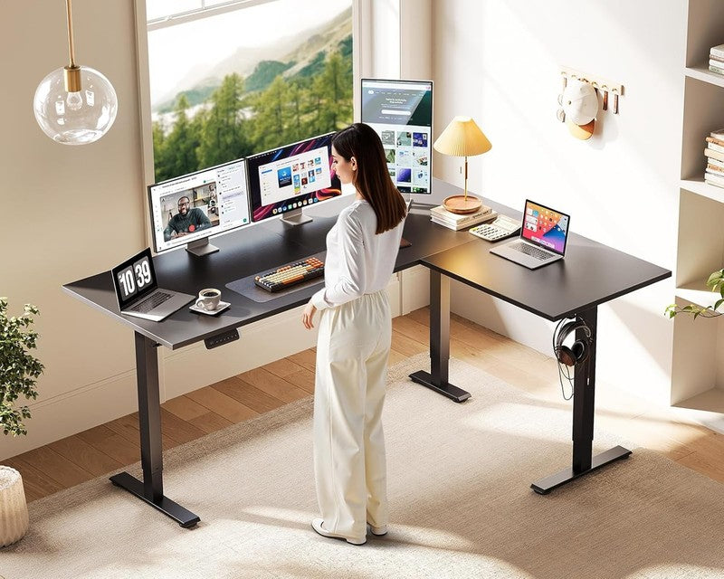 63” Reversible L-Shaped Electric Standing Desk Height Adjustable Corner Black1