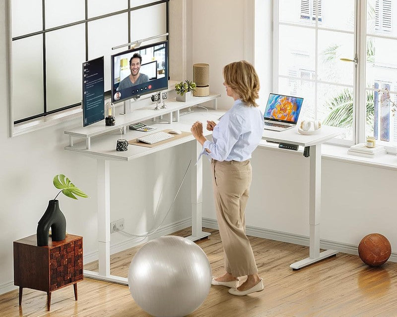 Electric L Shaped Standing Desk, 59 Inch Height Adjustable Office Desk White6