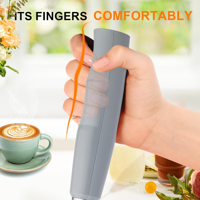 Milk Frother Handheld Cement Gray Rechargeable 3 Speed 3 Heads Whisk4