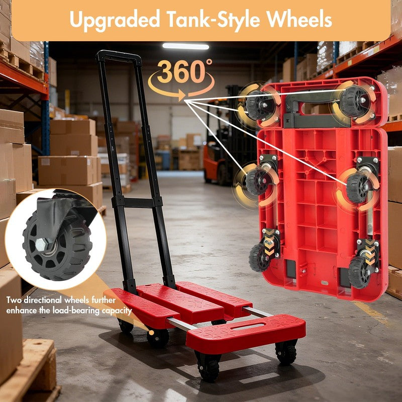 BAOKALER Folding Hand Truck Heavy Duty Dolly Cart 6 Wheels Foldable Red4