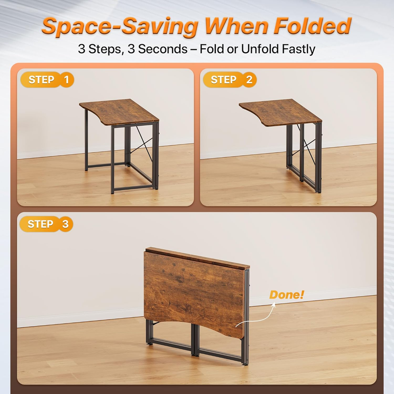 31.5" Folding Desk Rustic Brown   Small Space, Home Office, Easy Fold Design6