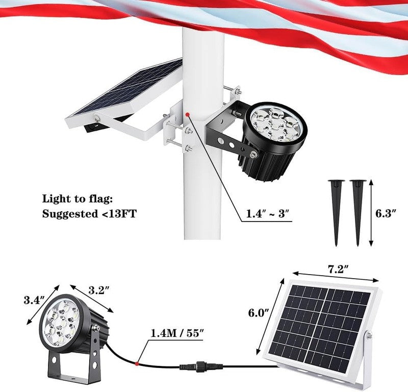 Solar Flag Pole Light, Flagpole Light Solar Powered Outdoor Bright LED 6000K Dus5