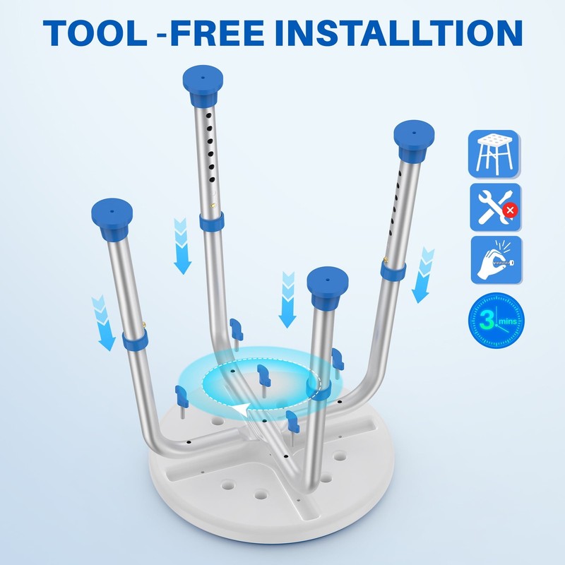 Adjustable Anti-Slip Shower Stool, Tool-Free Bath Chair for Seniors7