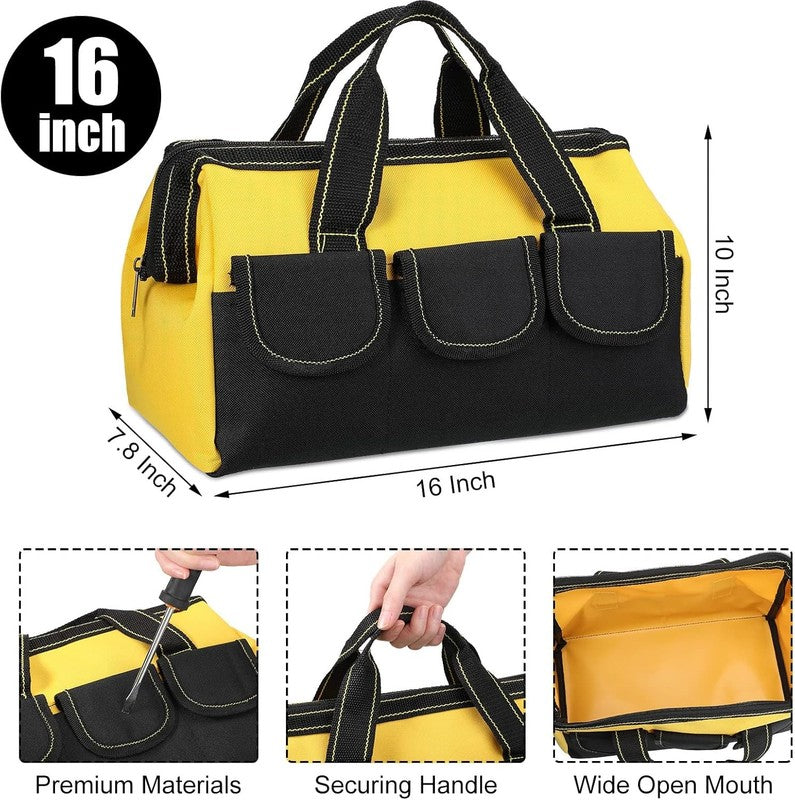 3 Pack Tool Bag 16" Waterproof Hard Bottom Heavy Duty Electrician Tote Yellow1