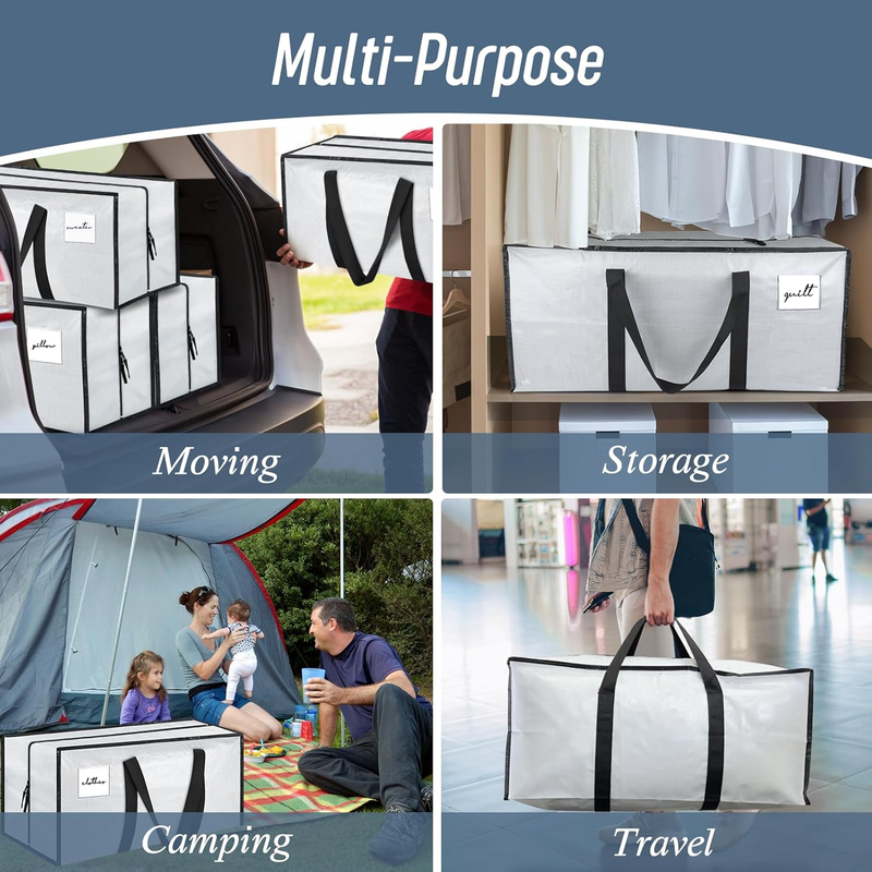 6 Pack Heavy Duty Moving Bags Large Storage Totes Strong Zipper White6