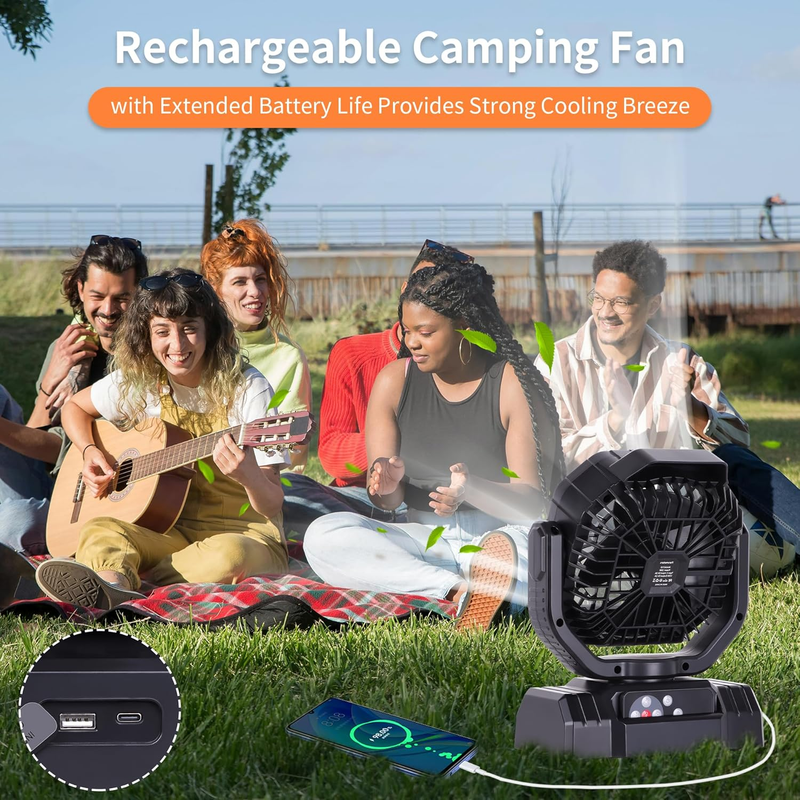 Portable Outdoor Fan 20000mAh Rechargeable Oscillating Tent Fan Black3