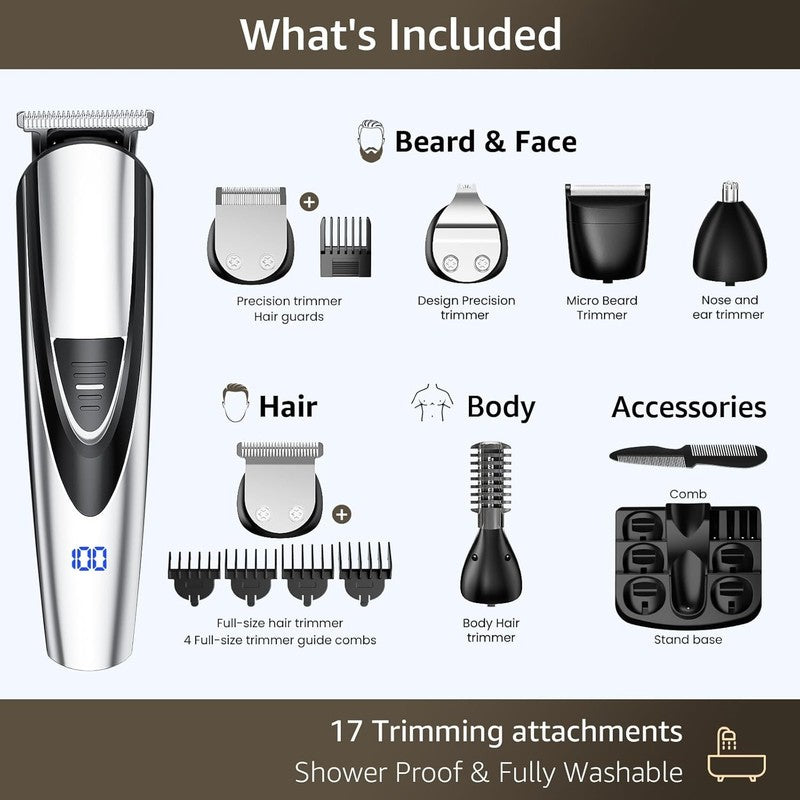 16-in-1 Electric Beard Trimmer for Men - Cordless Hair Clippers, Silver5