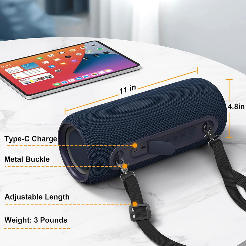 40W Bluetooth Speaker, Deep Bass, IPX5, RGB Lights, All-Day Playtime, Blue7