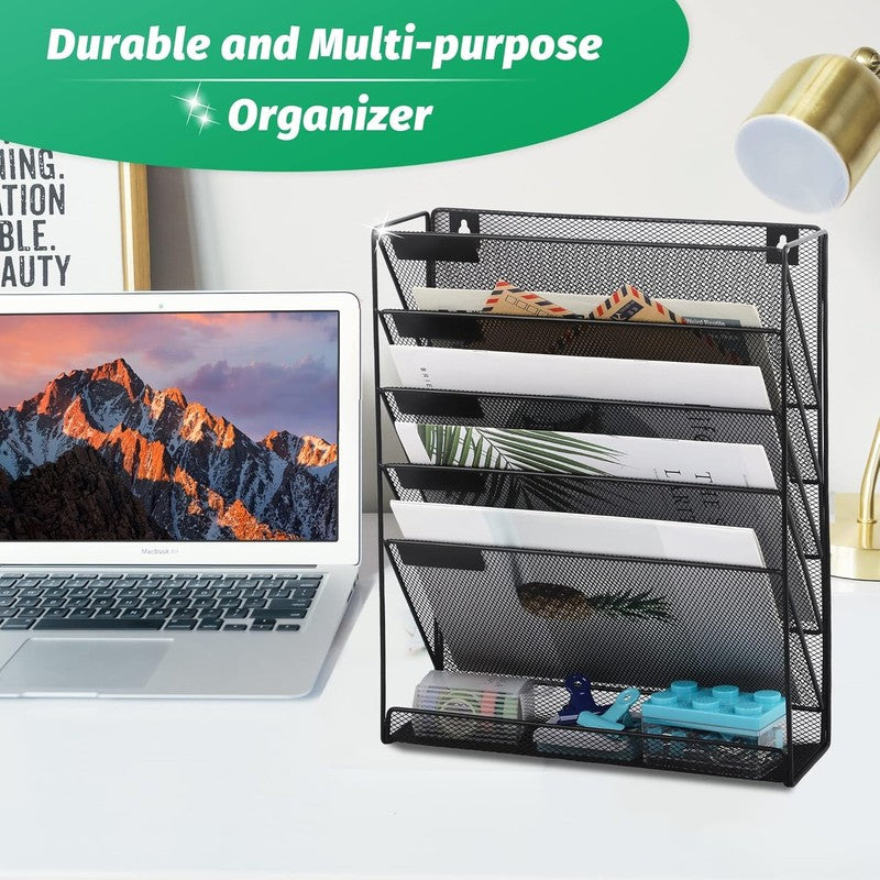 Desk File Organizer Mesh 6-Tier, Hanging Wall Mount Document Organization Stand,1