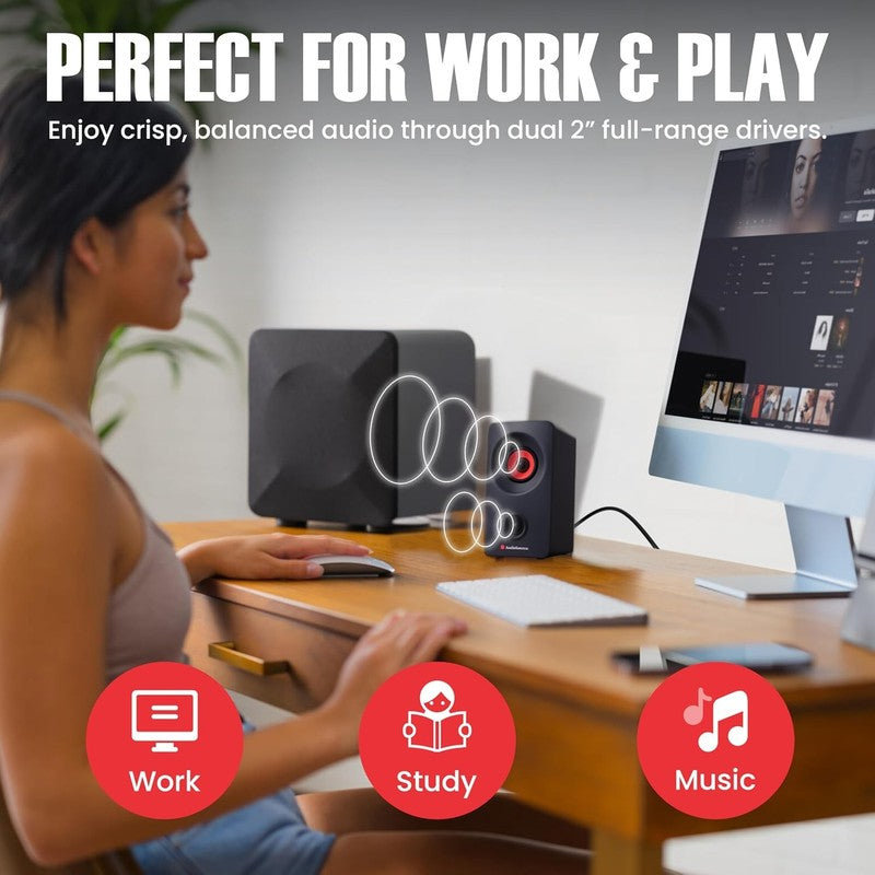 Bluetooth 5.3 PC Speakers USB C 2.0 Stereo AUX Dual Drivers Compact Black7