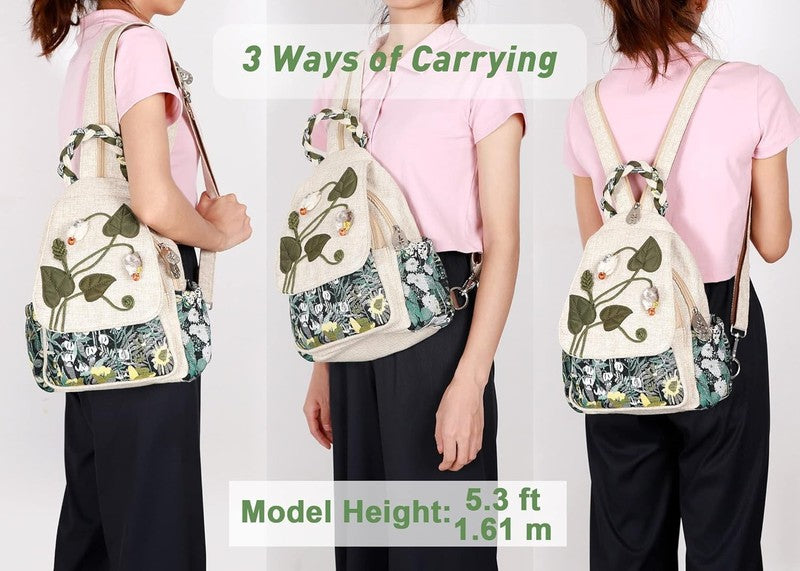 Women Convertible Sling Bag Canvas Mini Backpack Artisan Handcrafted Green Marsh2