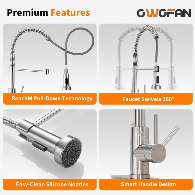 Kitchen Faucet Pull Down Sprayer Brushed Nickel 1 3 Hole Dual Function4