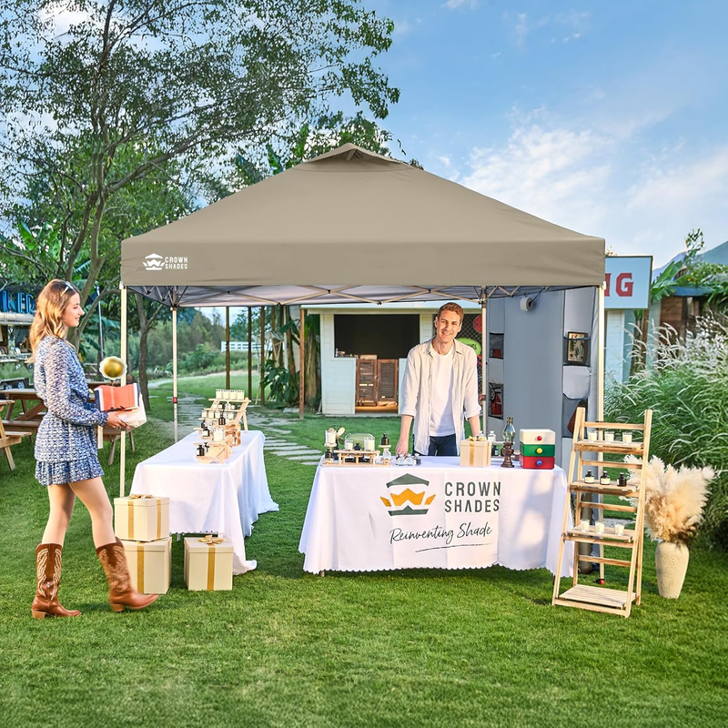 Crown Shades 10x10 Outdoor Pop Up Canopy Tent w/ Sidewall UV Shelter Beige2
