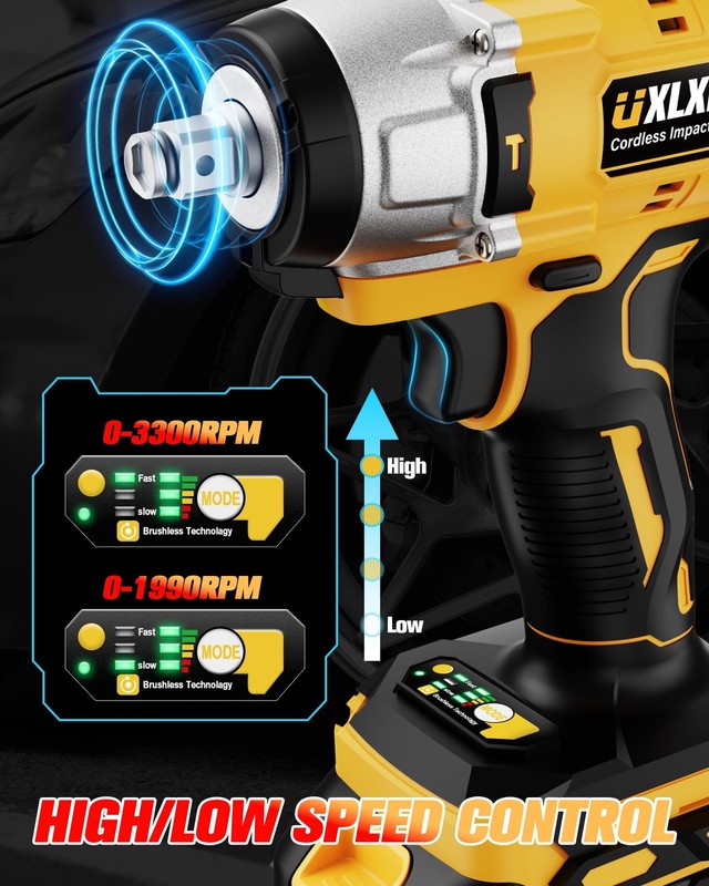 Cordless 1/2 Inch Brushless Impact Wrench 590Ft-Lbs 2 Batteries 7 Sockets Kit4