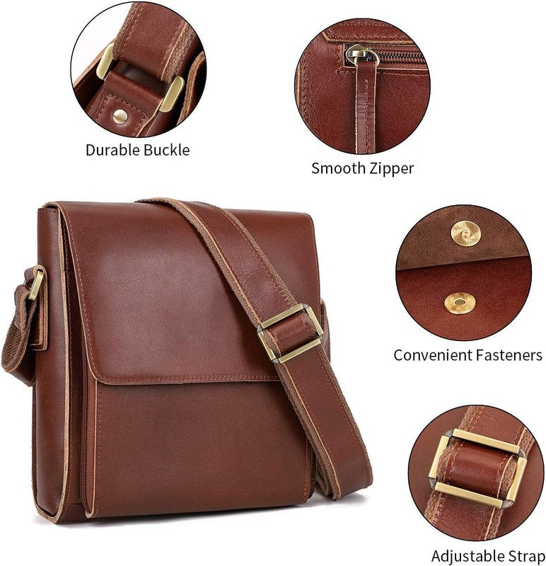Leather Messenger Crossbody Bag Men Work Business Casual Adjustable Strap3