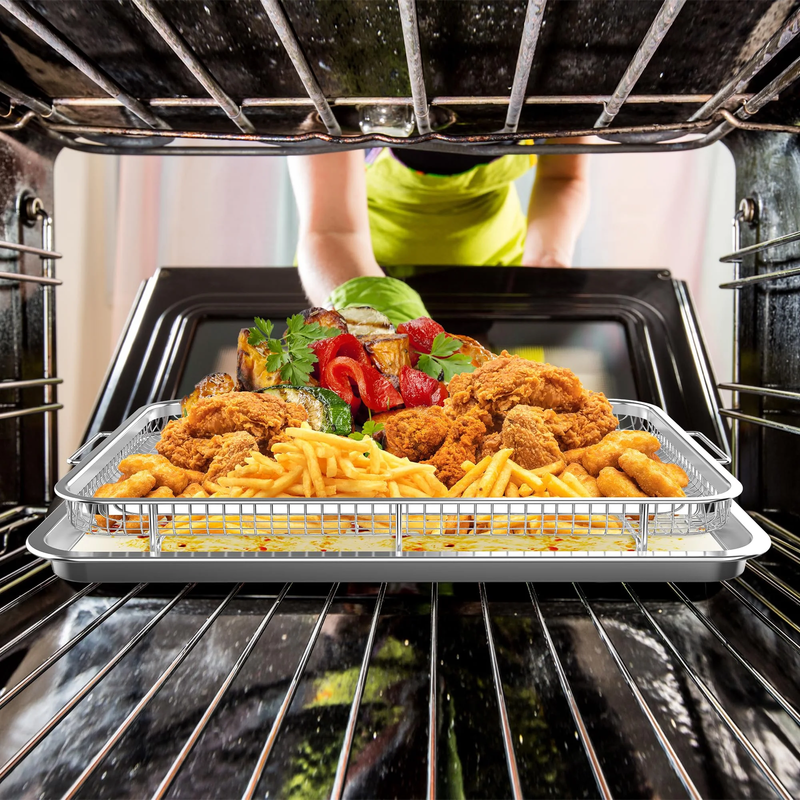 2 Set XL Air Fryer Basket for Oven Tray Crisper Pan Stainless Steel 30PCS7