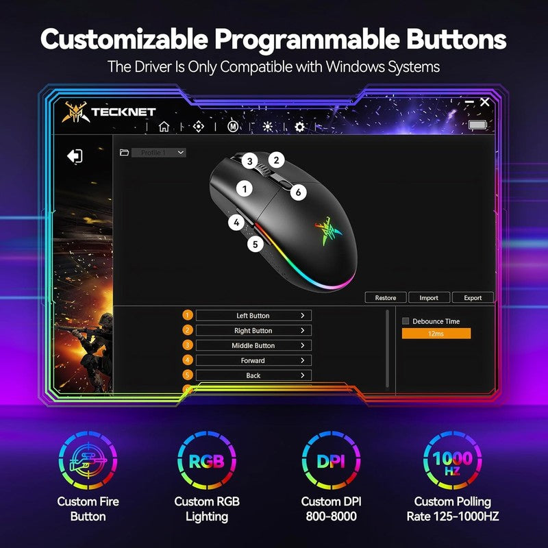 Rechargeable Wireless Gaming Mouse   8000 DPI, RGB, 100Hrs Battery, Dual Connect3