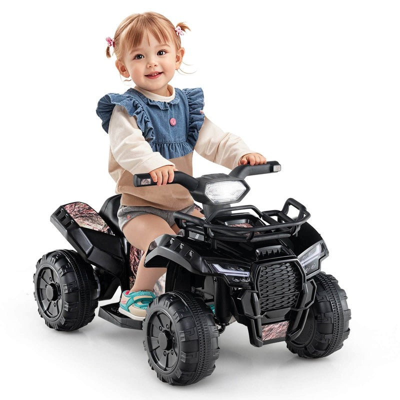 6V Electric Kids Toy Car Black with Music, Story & USB Front Storage Basket2