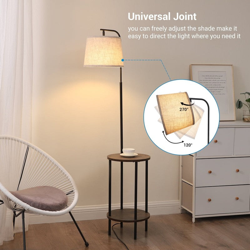 62" Rustic Farmhouse Wooden Floor Lamp with Table, Brown Lamp for Living Room1