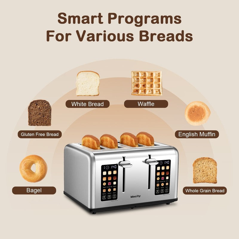 4-Slice Touchscreen Toaster Stainless Steel 6 Browning Reheat Defrost2