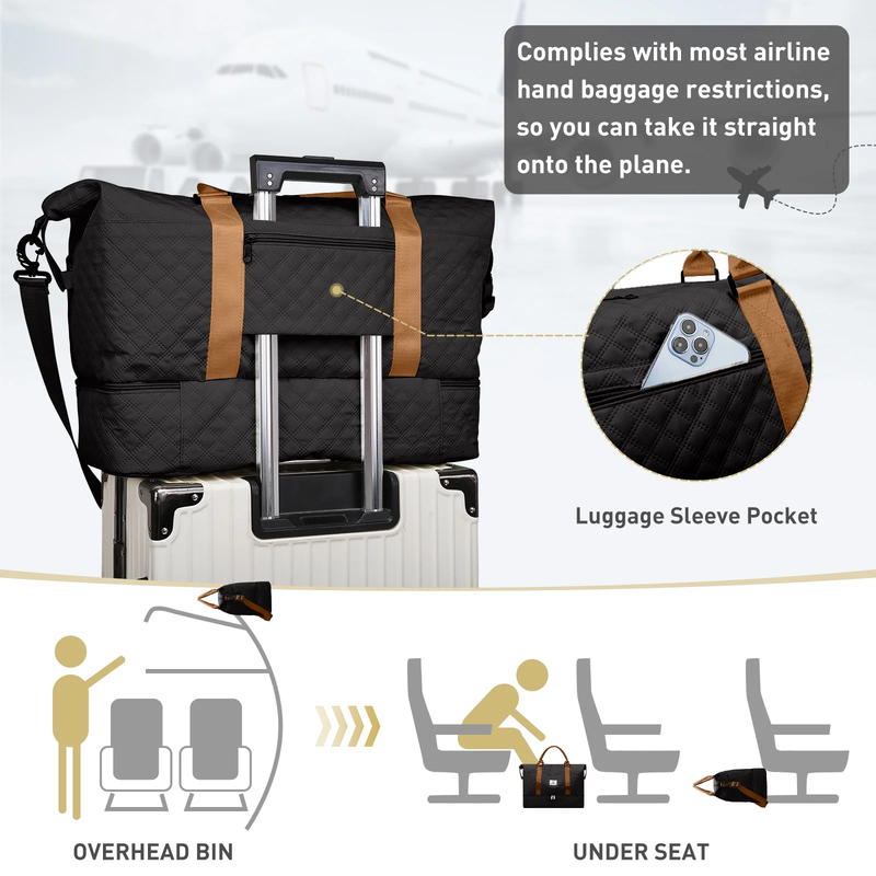 Travel Duffle Bag Weekender Bags for Women with Shoe Compartment Carry on Overni3