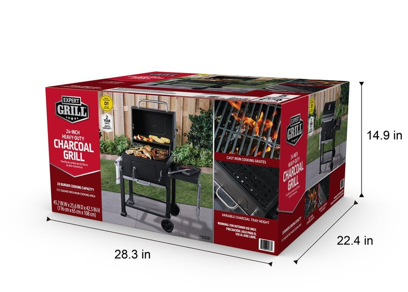 Charcoal Grill, 24 Inch Heavy Duty Charcoal Grill with Wheels, Black10