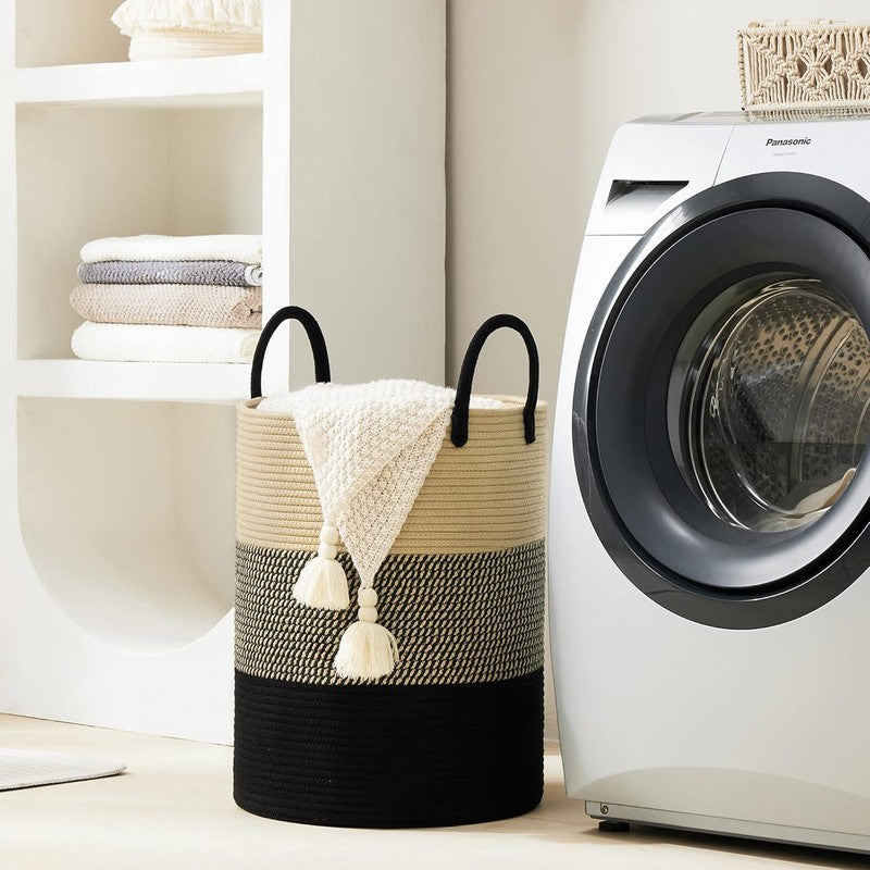 58L Woven Rope Laundry Hamper Basket, Tall Clothes Bin for Bedroom & Nursery6
