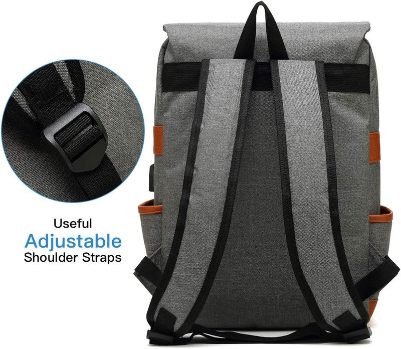 Vintage Laptop Backpack USB Charging Slim 15.6" Travel College Grey6