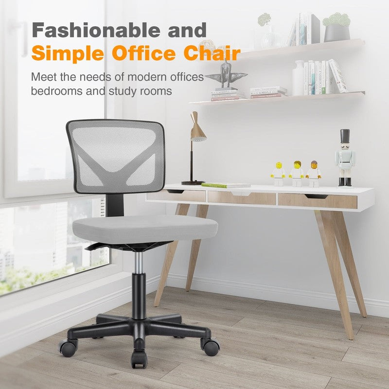 Home Office Desk Chair Armless Mesh Swivel Adjustable Low Back Grey5
