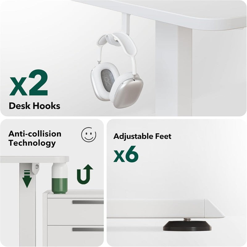 L-Shaped 63x55 Electric Standing Desk Adjustable Height Corner White7