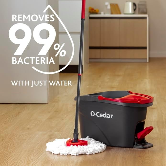 EasyWring Microfiber Spin Mop & Bucket System   Red & Gray Standard Clean1