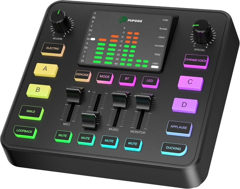 Pupgsis Gaming Audio Mixer, Usb Audio Interface for Pc,1/4 Xlr Interface，Sound B1