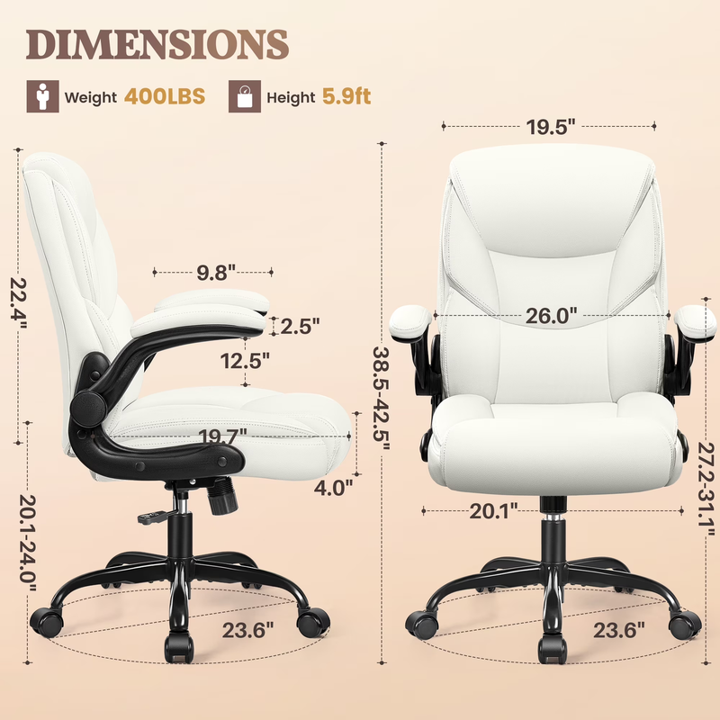 Leather Computer Office Chair 400LB Capacity High Back White1
