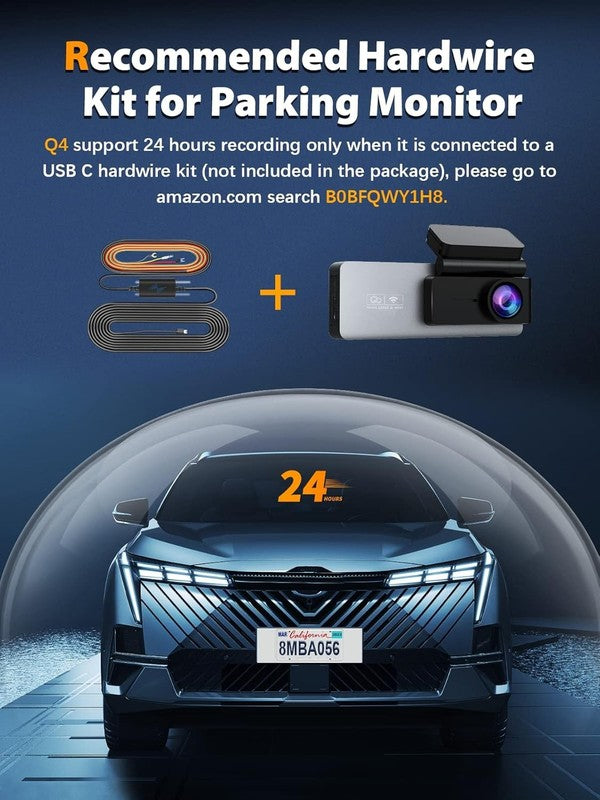 4K+1080P Dual Dash Cam Front Rear w/ 64GB Card WiFi Night Vision Parking8
