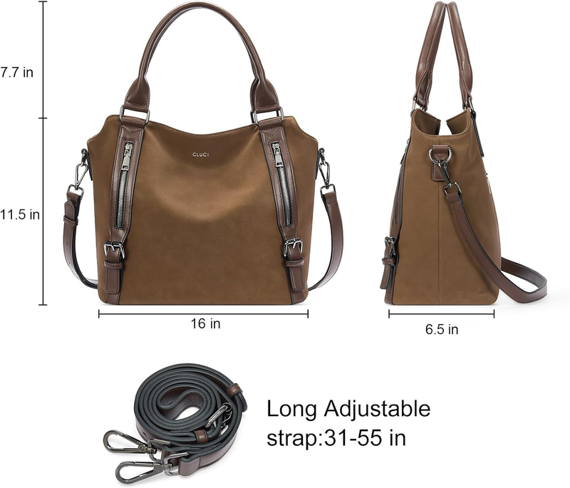 Large Women’s Hobo Bag Tote Purse w/ Multiple Pockets & Adjustable Strap Suede1