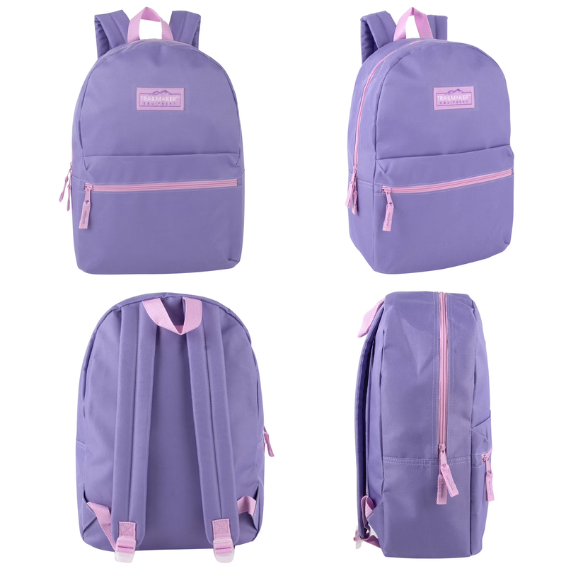 17" Solid Color Backpack Purple Work Office Gym Travel Bag4