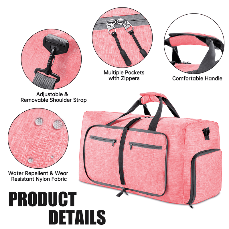 65L Foldable Duffel Bag Women, 24" Travel Bag with Shoes Compartment, Weekender1