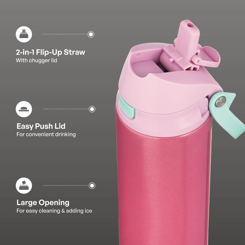 24oz Stainless Steel 2-in-1 Straw and Chug Water Bottle Push Lid Pink Shimmer2