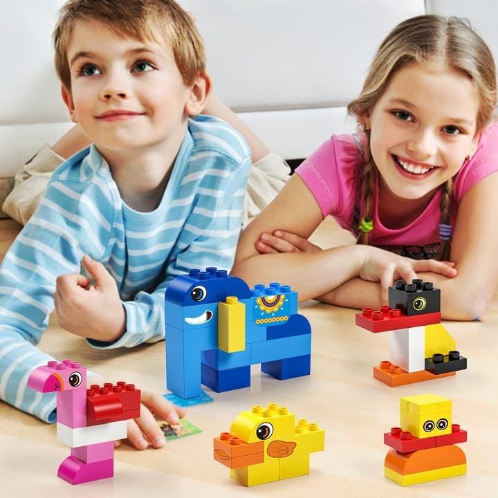 Classic Big Building Blocks Toy Large Animal Bricks w Storage Bucket Ages 3+4