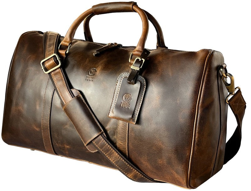Leather Duffle Bag Men Travel Gym Carry On Overnight Weekender Rustic Town4