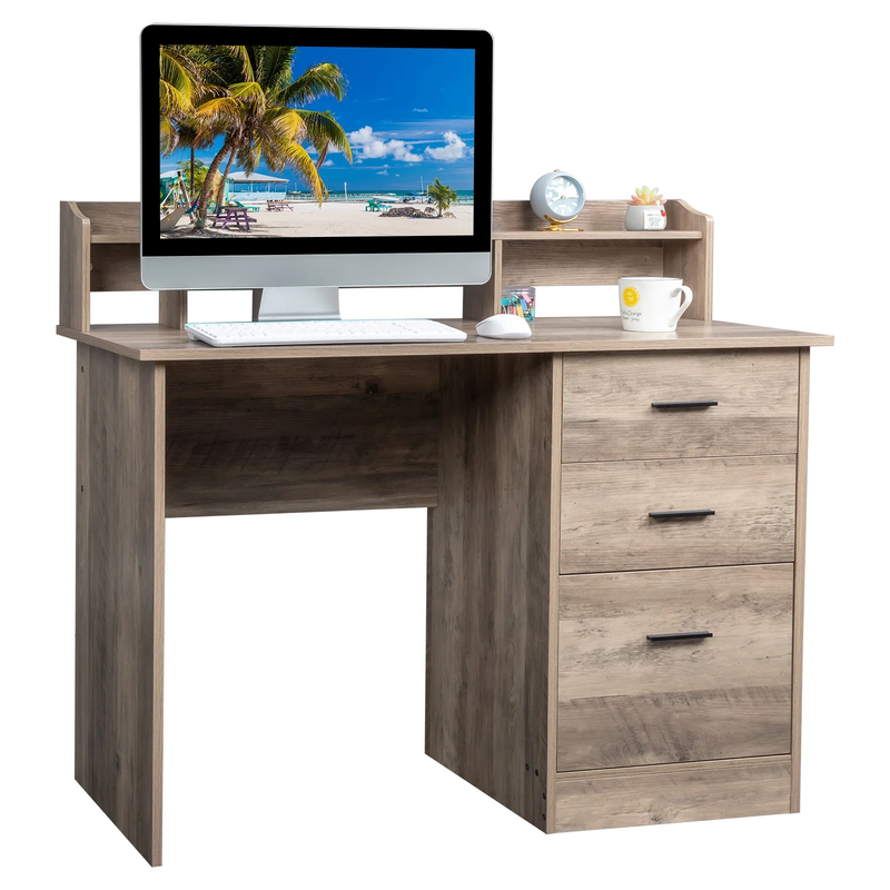 Wood Computer Desk Office Laptop PC Work Table, Writing Desk with 3 Drawers File0
