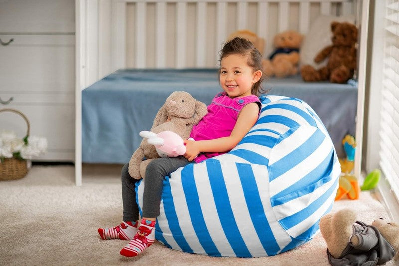 Kids Stuffed Animal Storage Bean Bag Cover XL Cotton Canvas Blue5