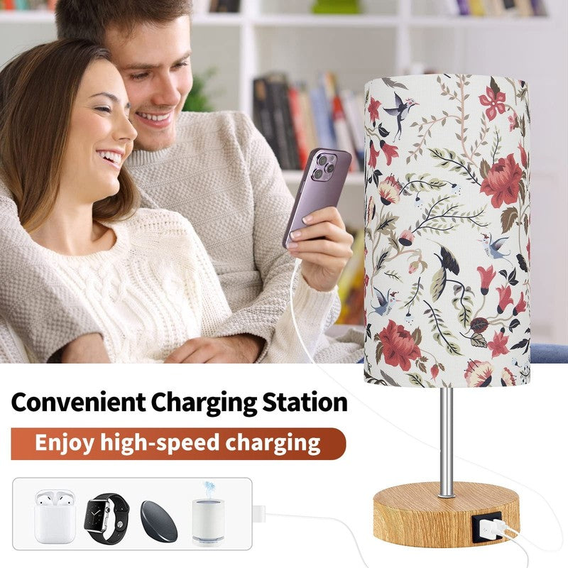 15" Touch Control Table Lamp w/ Dual USB Floral Shade 3 Way Dimmable Bedside5