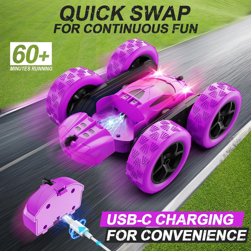 Purple RC Stunt Car 360° Rotating 2.4GHz Double Sided Remote Control Toy1