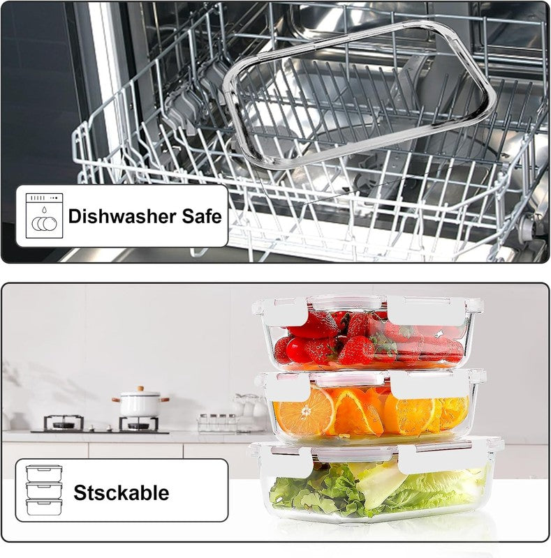 10 Pack Airtight Glass Meal Prep Containers Stackable Lids White4