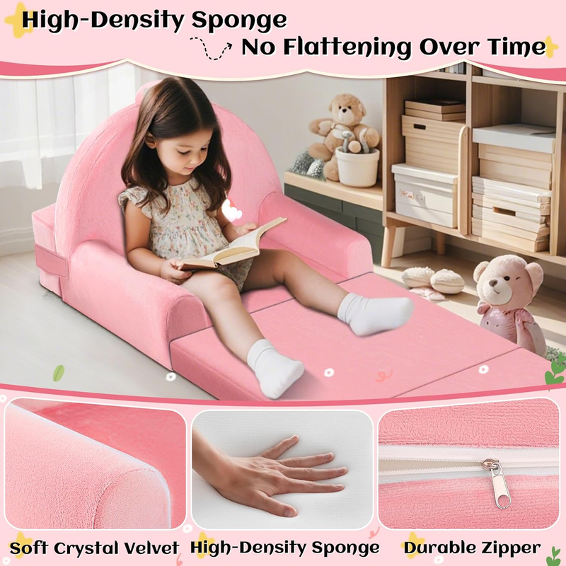 Unicorn Kids Foldable Sofa Bed w/ Washable Cover, Crystal Velvet Toddler Chair5