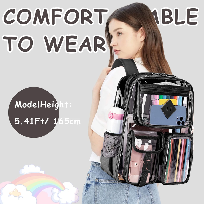Large Clear Backpack Waterproof See Through School Bag Black5