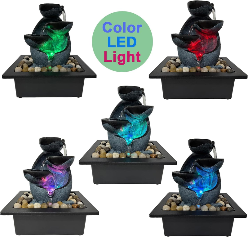 Indoor Tabletop Water Fountain Resin LED Meditation Waterfall Home Office Decor2